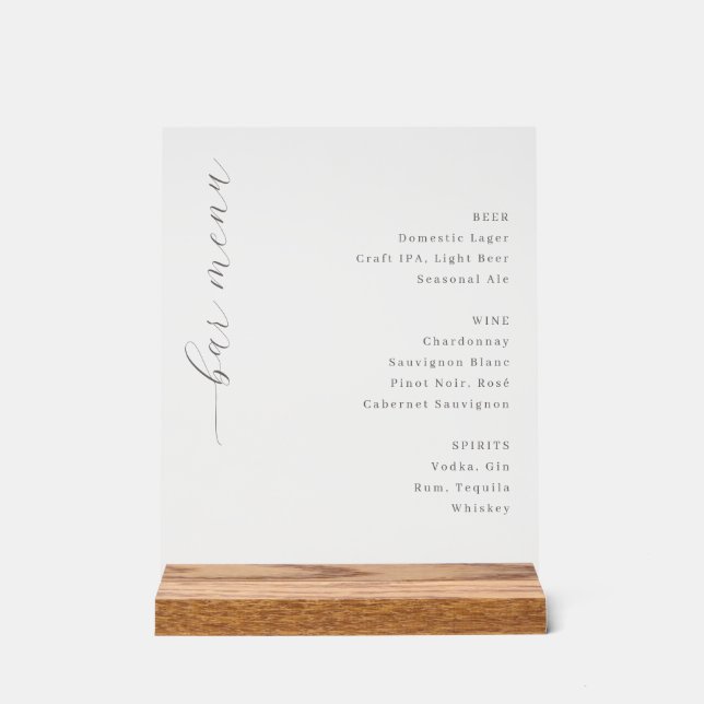 Panneau En Acrylique Elegant Minimalist Bar Menu (Recto)