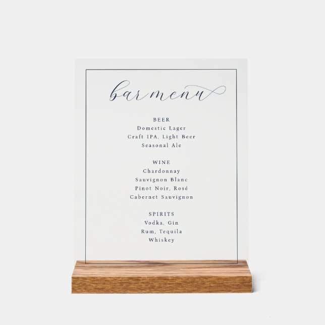 Panneau En Acrylique Elegant Minimalist Bar Menu (Recto)
