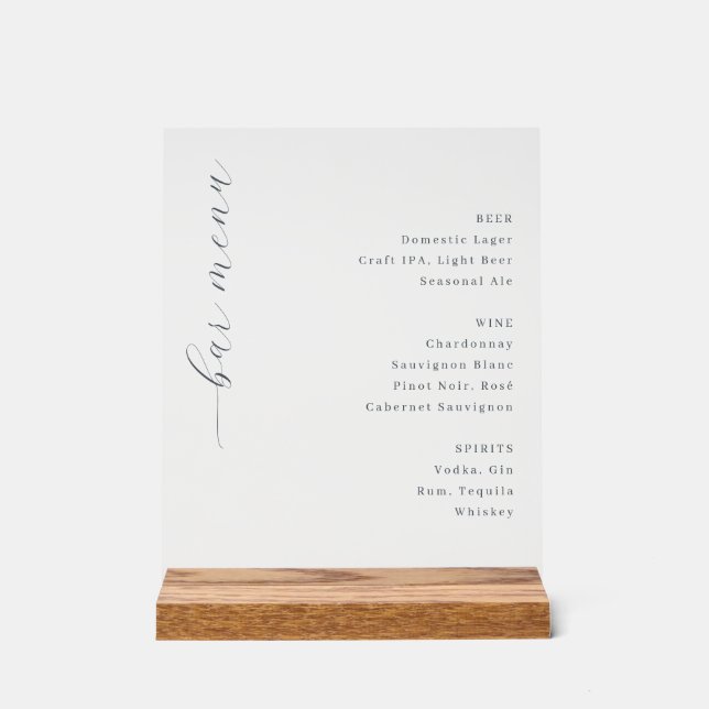 Panneau En Acrylique Elegant Minimalist Bar Menu Sign (Recto)