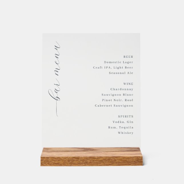 Panneau En Acrylique Elegant Minimalist Bar Menu Sign (Recto)