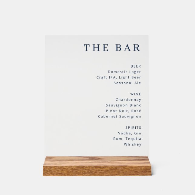 Panneau En Acrylique Elegant Minimalist Bar Menu Sign (Recto)