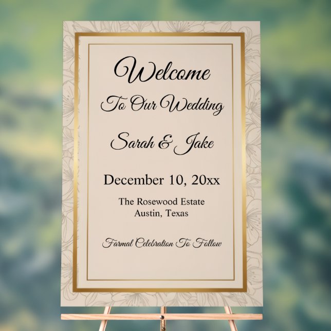 Panneau En Acrylique Elegant Minimalist Gold Frame & Floral  (Neutre)