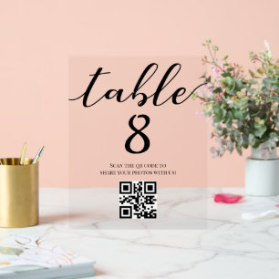 Panneau En Acrylique élégant minimaliste mariage numéro de table qr cod