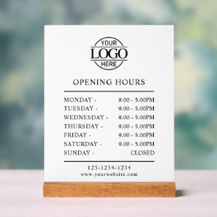 Panneau En Acrylique Élégant Minimaliste Noir Heures d'Ouverture de l