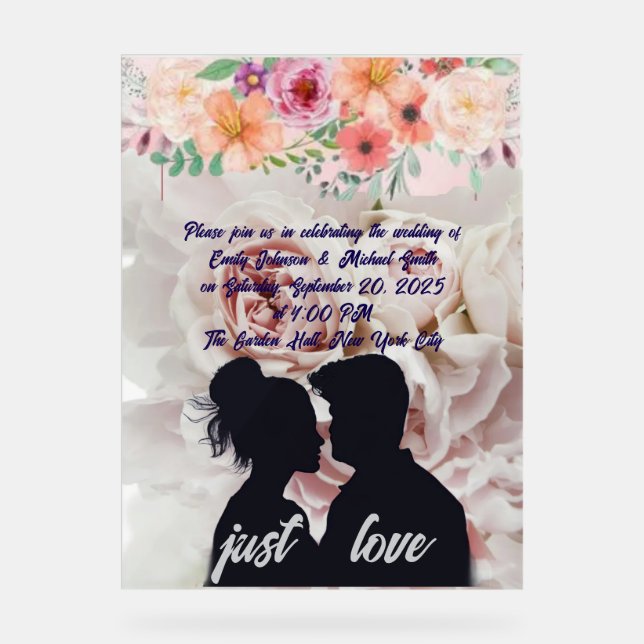 Panneau En Acrylique Élégant Modèle d'invitation de mariage (Recto)