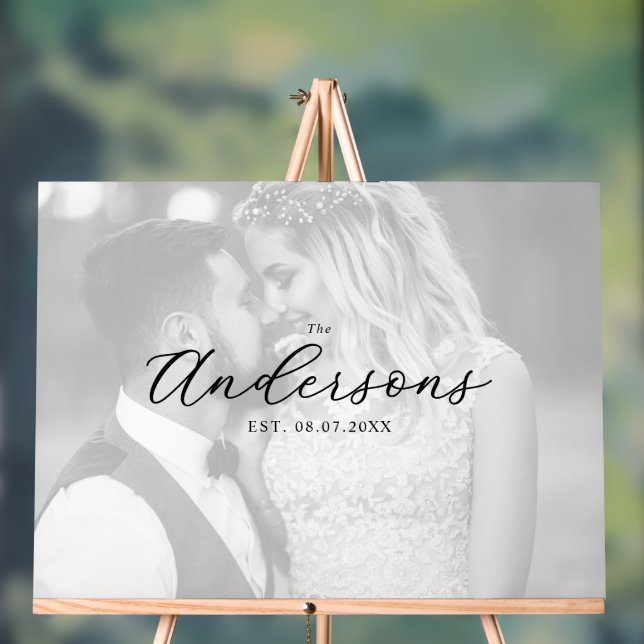 Panneau En Acrylique Elegant Modern Photo Wedding Guest Signing Board (Neutre)