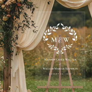 Panneau En Acrylique Élégant Monogramme Initiales couronne Mariage de c