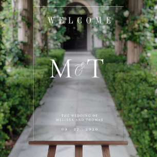 Panneau En Acrylique Élégant Monogramme minimaliste Mariage Bienvenue