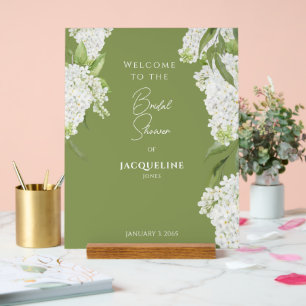Panneau En Acrylique Elégant Moss Green Blanc Hydrangeas Douche Bienven