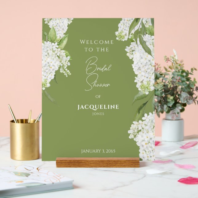 Panneau En Acrylique Elégant Moss Green Blanc Hydrangeas Douche Bienven (Mariage)