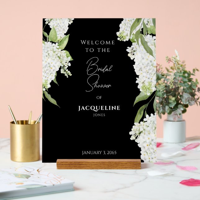 Panneau En Acrylique Elégant Noir Blanc Hydrangeas Douche Bienvenue (Mariage)