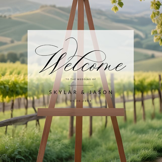 Panneau En Acrylique Élégant noir Script blanc Frosted Mariage de bienv (Elegant Black Script White Frosted Welcome Wedding Acrylic Sign)