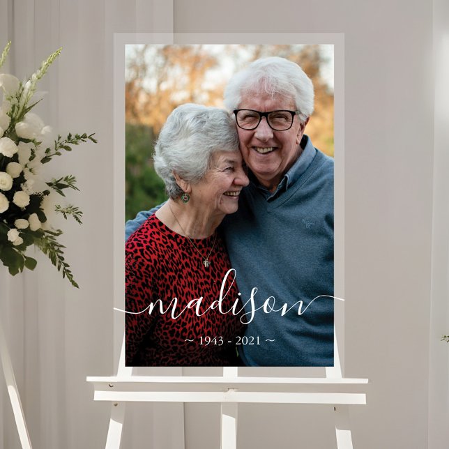 Panneau En Acrylique Élégant nom de script Photo Memorial Keepsaké (Elegant Script Name Photo Memorial Keepsake Acrylic Sign
)