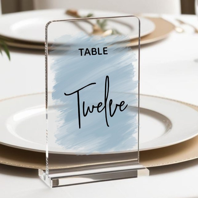 Panneau En Acrylique Élégant numéro de table de mariage bleu poussiéreu (Créateur téléchargé)