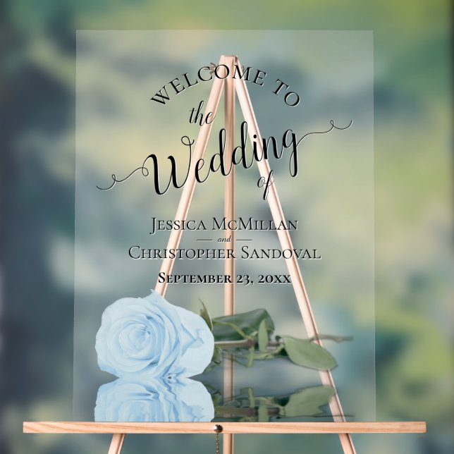 Panneau En Acrylique Elegant Pale Blue Rose Romantic Wedding Welcome (Neutre)