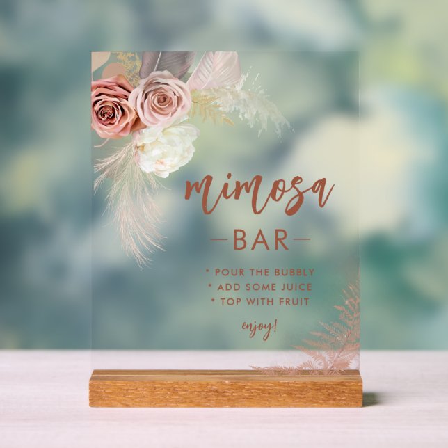 Panneau En Acrylique Elégant Pampas Grass Bachelorette Mimosa Bar (Neutre)