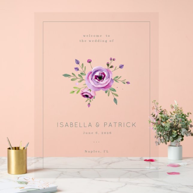 Panneau En Acrylique Elegant Pink Floral Wedding Invitation (Mariage)