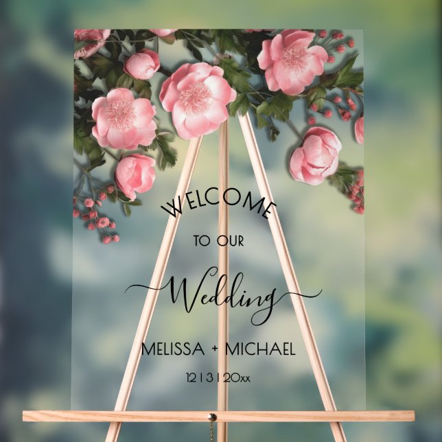 Panneau En Acrylique Elegant Pink Romantic 3D Roses Wedding (Neutre)