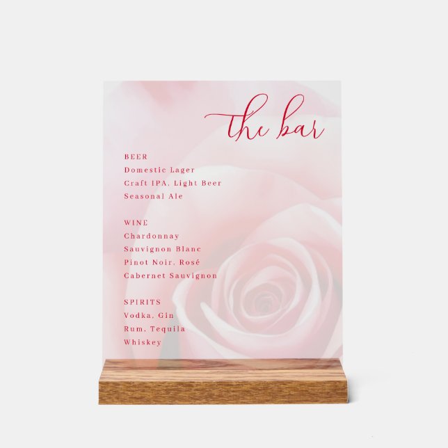 Panneau En Acrylique Elegant Pink Rose Bar Menu (Recto)