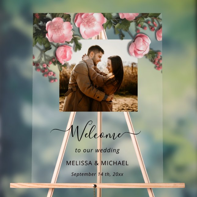 Panneau En Acrylique Elegant Pink White 3D Roses Wedding (Neutre)