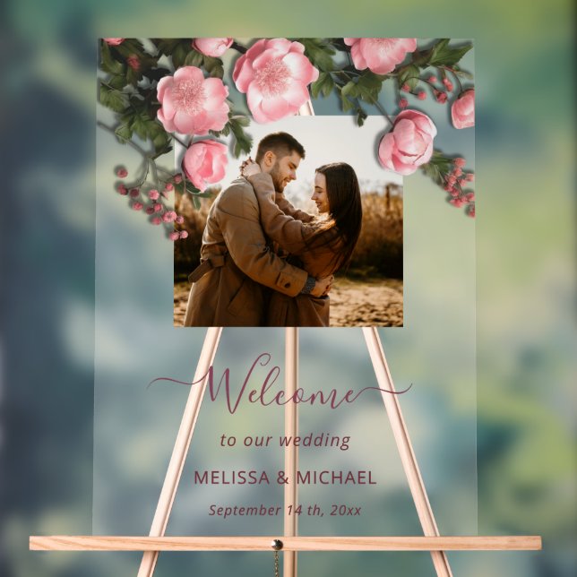 Panneau En Acrylique Elegant Pink White 3D Roses Wedding (Neutre)