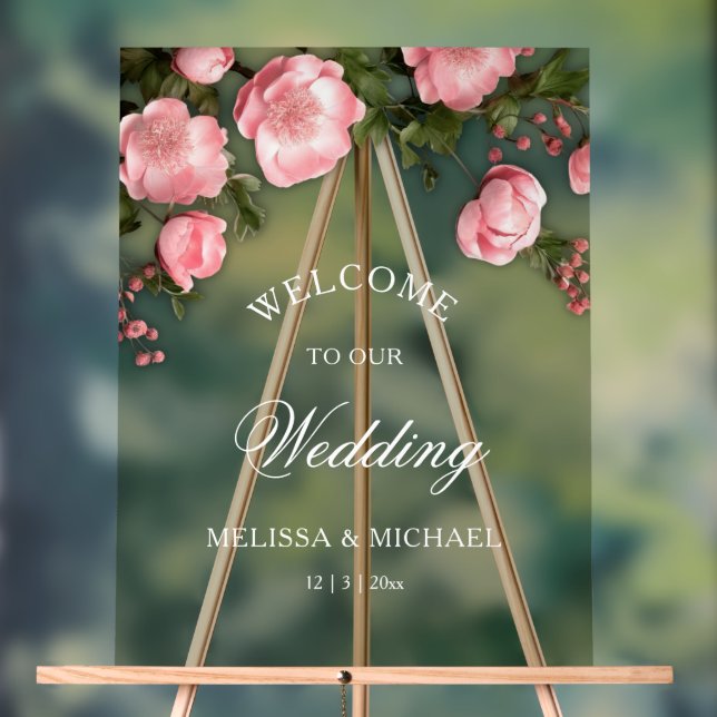 Panneau En Acrylique Elegant Pink White 3D Roses Wedding (Neutre)