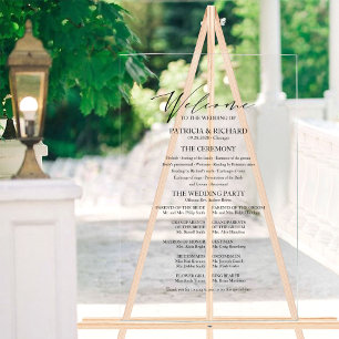 Panneau En Acrylique Élégant Programme de Mariage Minimaliste Calligrap