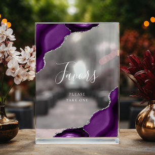 Panneau En Acrylique Élégant Purple Argent Agate Mariage Faveurs