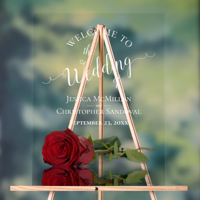Panneau En Acrylique Elegant Red Rose White Text Wedding Welcome (Neutre)