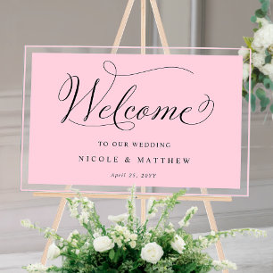 Panneau En Acrylique Élégant rose, Berry Mariage Welcome Acrylique Sign