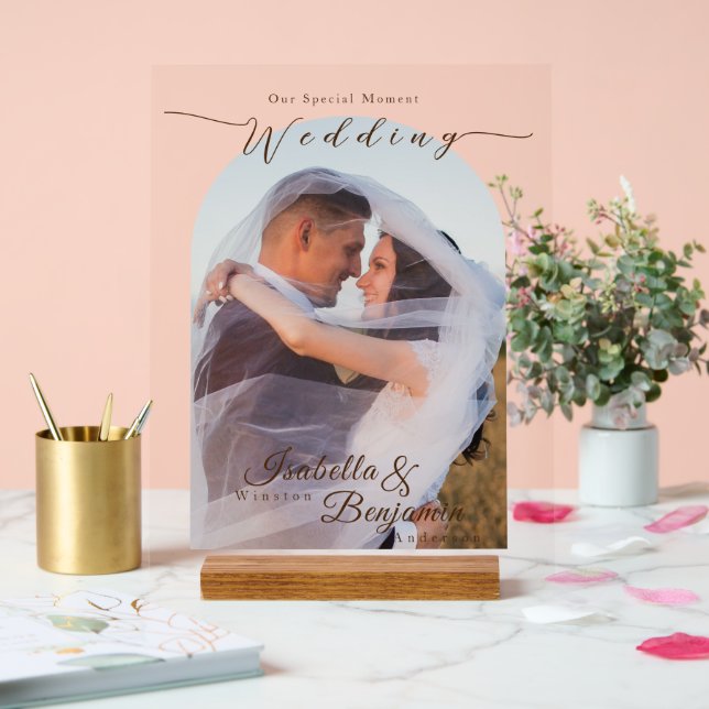 Panneau En Acrylique Élégant Rose chic photo Mariage (Mariage)