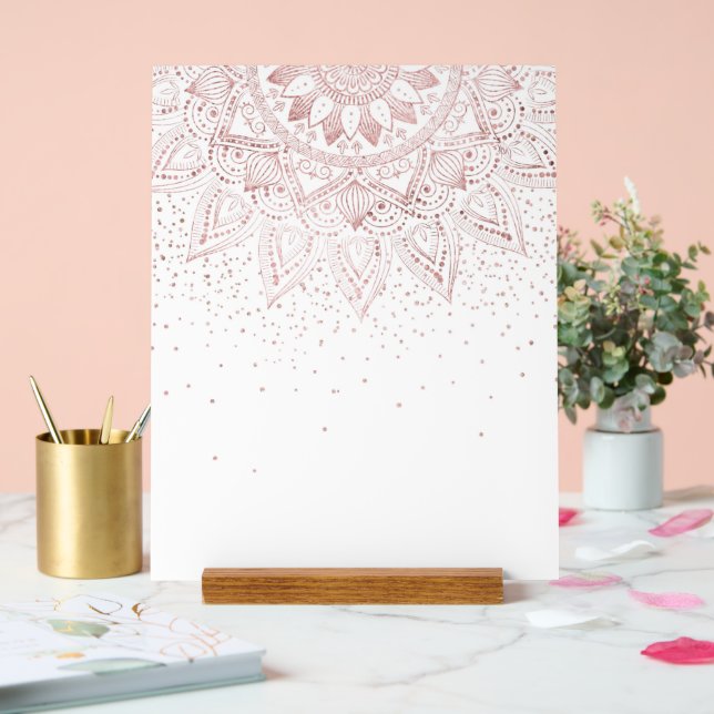 Panneau En Acrylique Elégant Rose Gold Dots Mandala (Mariage)