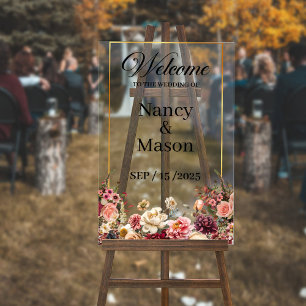Panneau En Acrylique Élégant Rose Or moderne Nom personnalisé Mariage