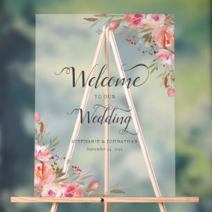 Panneau En Acrylique Elégant rose Peach Floral Aquarelle Mariage Or
