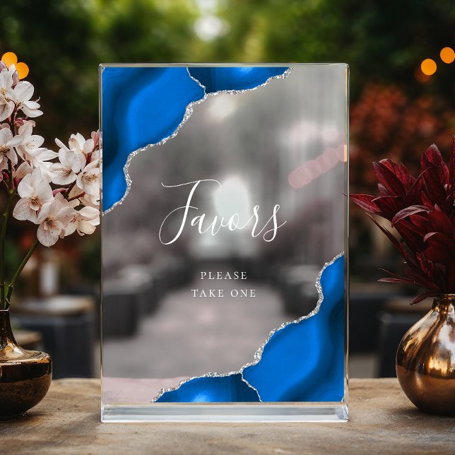 Panneau En Acrylique Elégant Royal Blue Silver Agate Mariage Faveurs (Créateur téléchargé)