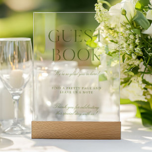Panneau En Acrylique Élégant Sage Green Acrylique Mariage Livre d'or