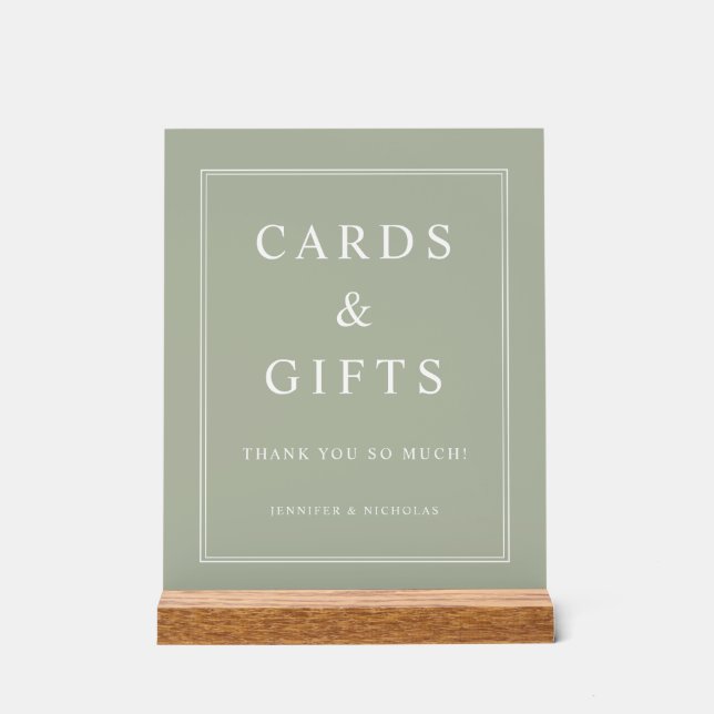 Panneau En Acrylique Elegant Sage Green Cards And Gifts Wedding (Recto)