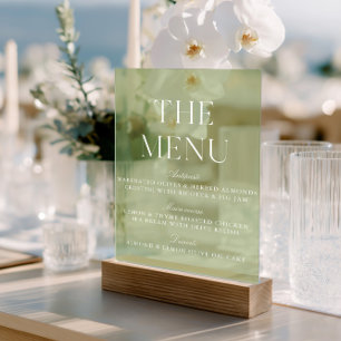 Panneau En Acrylique Élégant Sage Vert Acrylique Mariage Menu Signe