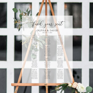 Panneau En Acrylique Élégant Script 12 table Seating Chart Symbole acry