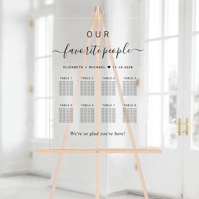 Panneau En Acrylique Élégant Script 8 Mariage de table Tableau de siège (Créateur téléchargé)