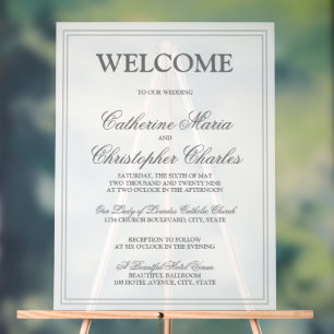 Panneau En Acrylique Élégant Script Argent Mariage de bordure Bienvenue