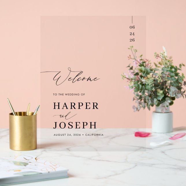 Panneau En Acrylique Élégant script de calligraphie Mariage Bienvenue (Mariage)