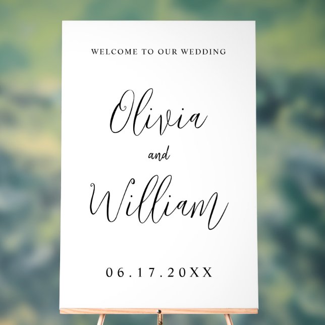 Panneau En Acrylique Élégant script de calligraphie Mariage Bienvenue (Neutre)