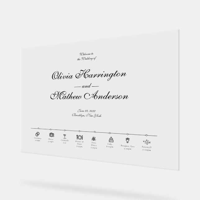 Panneau En Acrylique Elégant script formel Mariage Timeline Welcome (Angle)