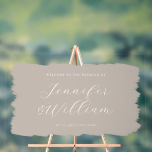 Panneau En Acrylique Élégant Script Mariage Welcome Paint Beige