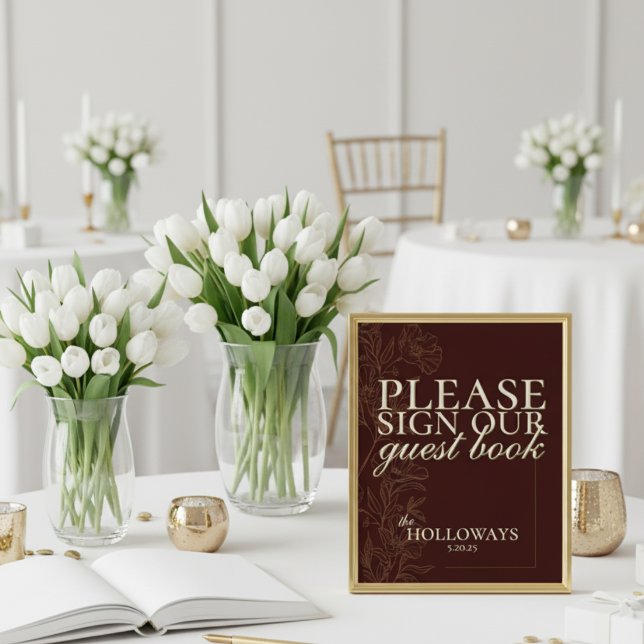 Panneau En Acrylique Elégant Script Mousse Brown Mariage Livre d'or (Invite your guests to leave their love with this Mousse Brown Wedding Guestbook Sign!)