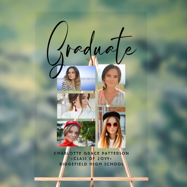 Panneau En Acrylique Élégant Script Multi Photo Graduate (Neutre)