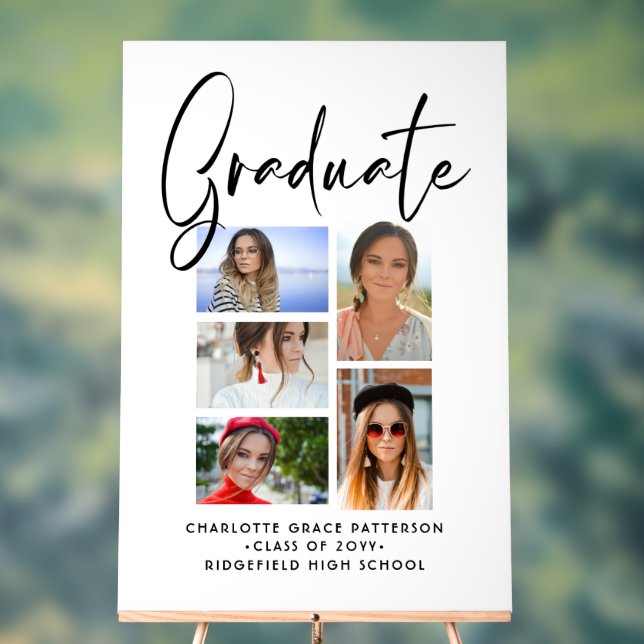 Panneau En Acrylique Élégant Script Multi Photo Graduate (Neutre)