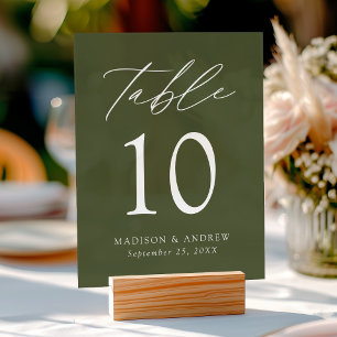 Panneau En Acrylique Élégant Script Olive Green Mariage Numéro de table