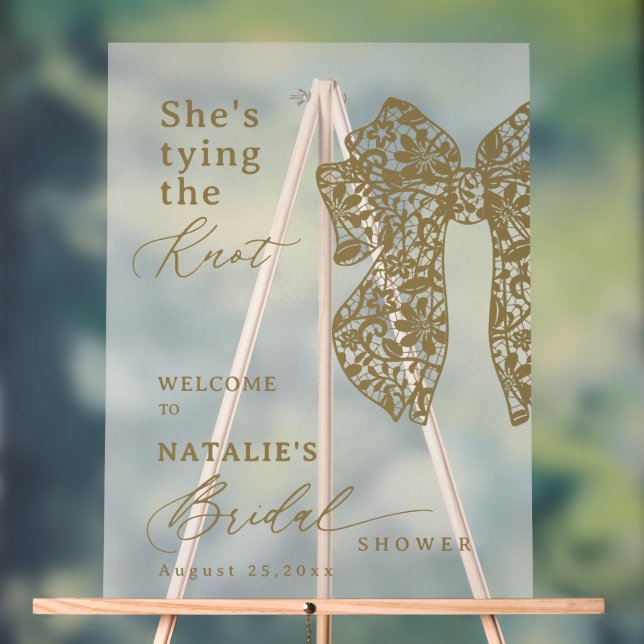 Panneau En Acrylique Elégant Script Or Dentelle Bow Elle est Tying The  (Neutre)